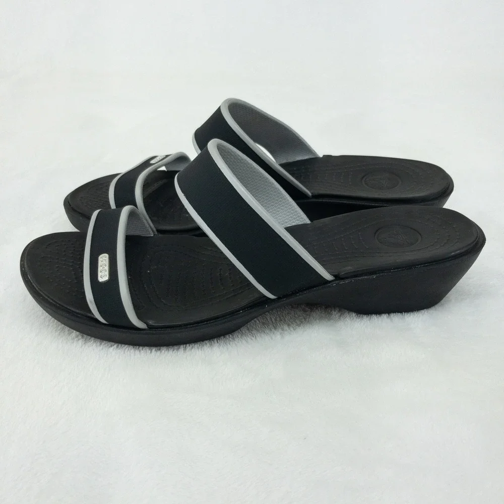 Crocs Madeira Wedge Slide Sandals Womens Size 10 Black Slip On
